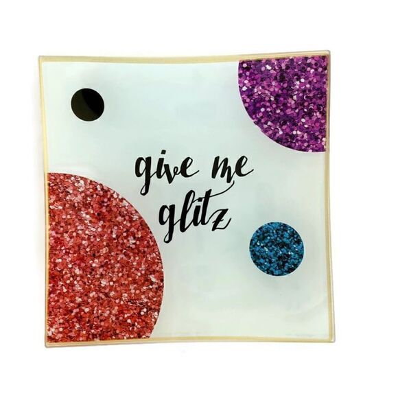 Give Me Glitz Glass Printed Jewelry Trinket Dish Home Wear Decorative Accent - Picture 1 of 5